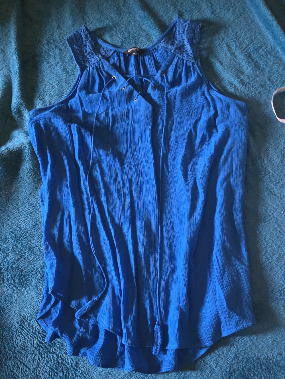 4/$20 George Blue Sleeveless Lace-Yoke Tunic Top